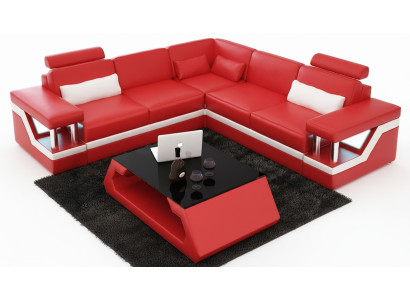 Sofá de esquina de cuero, conjunto de salón, diseño de sofá moderno en forma de L.