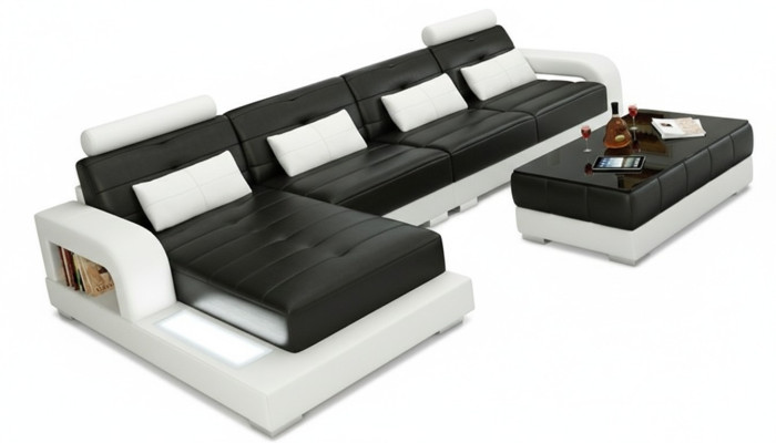 Sofá esquinero de cuero con tapizado de esquina, asientos de esquina, conjunto de muebles de salón.