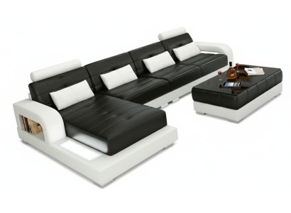 Sofá esquinero de cuero con tapizado de esquina, asientos de esquina, conjunto de muebles de salón.