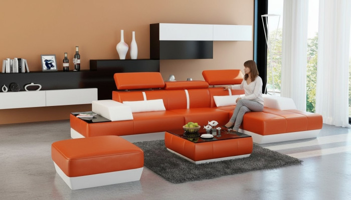 Sofá moderno rinconera en forma de L tapizado asiento esquina sofá + taburete