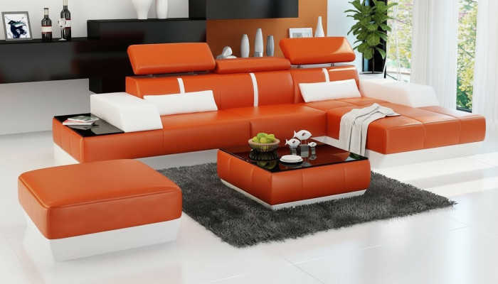 Sofá moderno rinconera en forma de L tapizado asiento esquina sofá + taburete