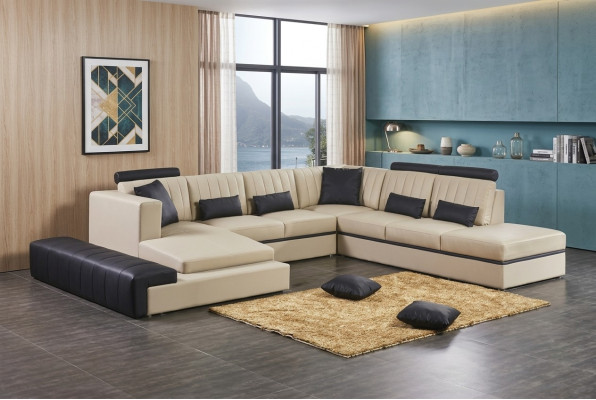 Sofá moderno de cuero, conjunto de sofás de cuero en forma de U.