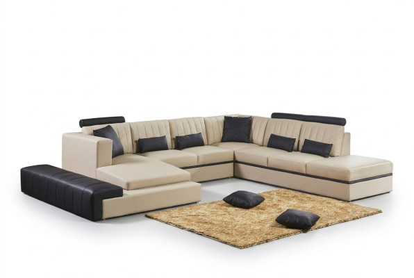 Sofá moderno de cuero, conjunto de sofás de cuero en forma de U.