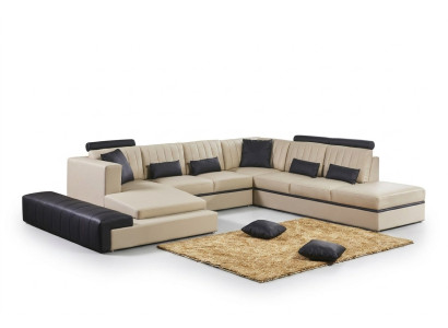 Sofá moderno de cuero, conjunto de sofás de cuero en forma de U.
