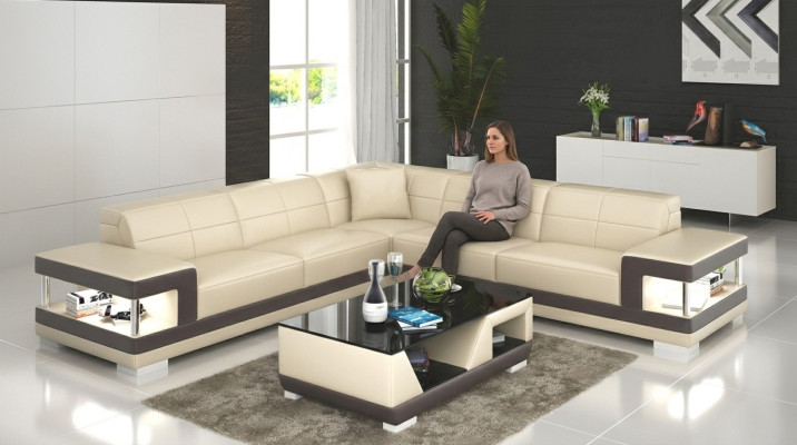 Sofá de cuero en forma de L Conjunto de sofá de esquina de sofá de diseño de salón