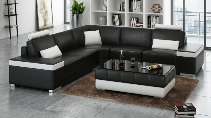 Sofá de cuero Muebles en forma de L Sofá Sala de estar Sofá de esquina conjunto de diseño