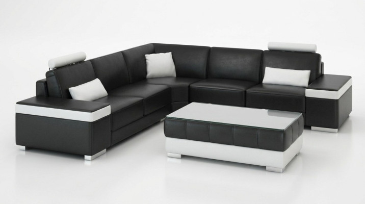 Sofá de cuero Muebles en forma de L Sofá Sala de estar Sofá de esquina conjunto de diseño