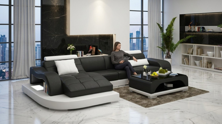 Sofá de esquina de cuero, sofá, sofá, asiento acolchado, conjunto de sala de estar en forma de L.