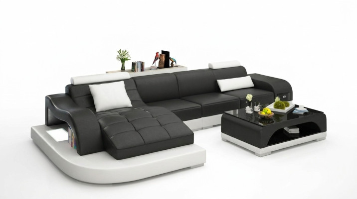 Sofá de esquina de cuero, sofá, sofá, asiento acolchado, conjunto de sala de estar en forma de L.