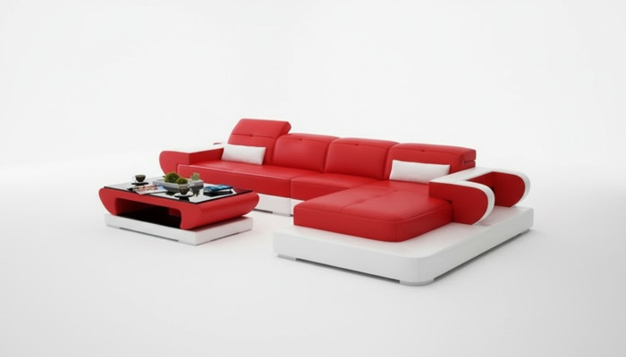 Sofá esquinero Conjunto de sofá de cuero Esquina Relleno Taburete Set Sofá de diseñador rojo Nuevo