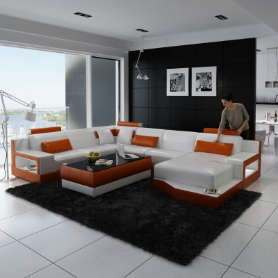 Sofá esquinero sofá conjunto de salón en forma de U sofá tapizado sofá de cuero blanco.