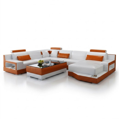 Sofá esquinero sofá conjunto de salón en forma de U sofá tapizado sofá de cuero blanco.