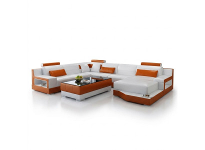 Sofá esquinero sofá conjunto de salón en forma de U sofá tapizado sofá de cuero blanco.