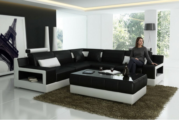 Conjunto de diseño sofá sofá esquinero con taburete salón tapizado.