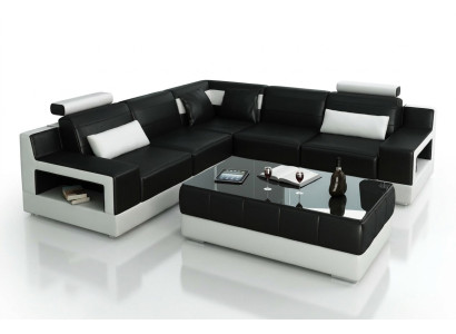 Conjunto de diseño sofá sofá esquinero con taburete salón tapizado.