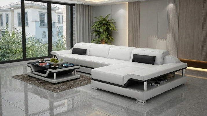 Diseño Sofá de esquina en forma de L Sofás de cuero blanco Sofás de salón