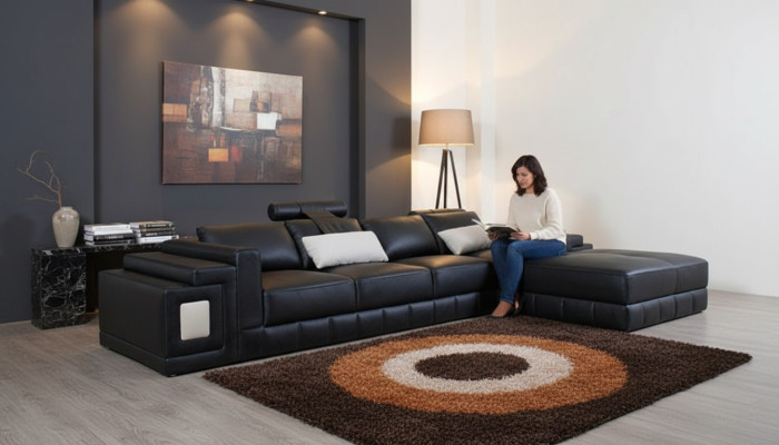 Sofá esquinero de cuero sofá sofá acolchado esquina sala de estar conjunto asiento en forma de L