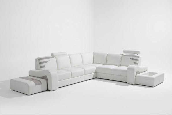 Moderno sofá de esquina en forma de L, cojín de asiento de esquina, sofá decorativo + taburete.