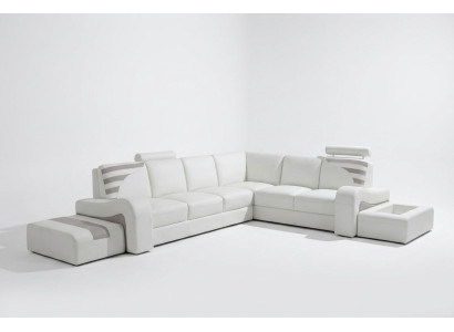 Moderno sofá de esquina en forma de L, cojín de asiento de esquina, sofá decorativo + taburete.