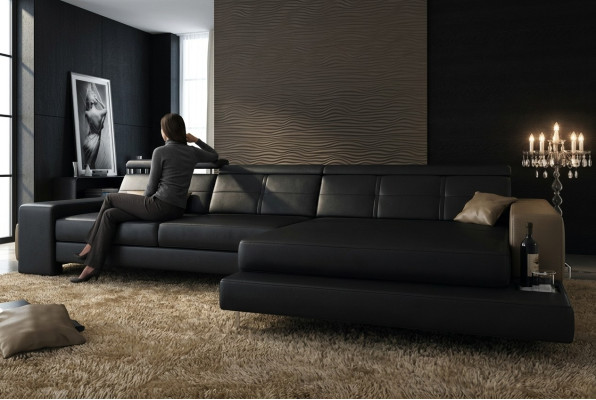 Conjunto Sofá Diseñador Esquinero con Taburete Sofá de Salón Tapizado