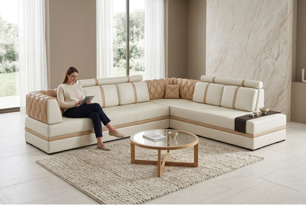 Sofá de esquina Sofá Sofá Sofá Tapizado Aparador de sala de estar Cuero Decoración Sofá de esquina Conjunto