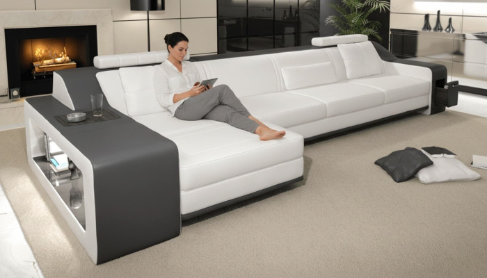 Sofá de diseño esquinero con otomana, conjunto de sofás para salón con tapicería. 