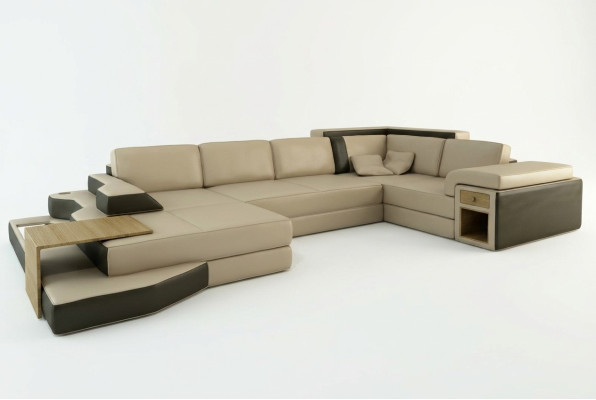 Sofá de diseño en forma de U de cuero, conjunto de salón, sofá acolchado para esquina.