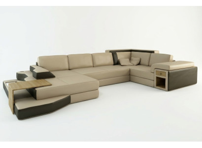 Sofá de diseño en forma de U de cuero, conjunto de salón, sofá acolchado para esquina.