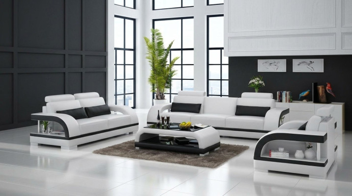 Sofá de cuero, sofá, conjunto de sofá de 3 plazas + 1 plaza + 1 plaza, diseño de conjuntos de asientos Modern Sofa.