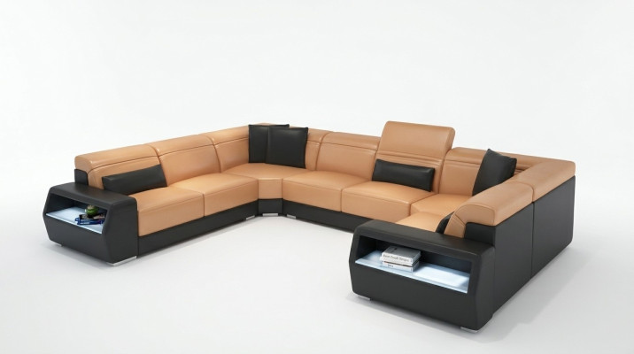 Sofá de esquina de cuero, sofá, sofá, asiento acolchado, conjunto de sofás en forma de U.