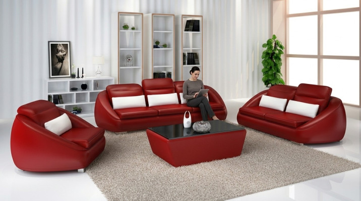 Muebles de lujo conjunto de sofás sofá sofá tapizado 3 + 2 cojines de asiento rojos grupo