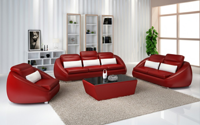 Muebles de lujo conjunto de sofás sofá sofá tapizado 3 + 2 cojines de asiento rojos grupo