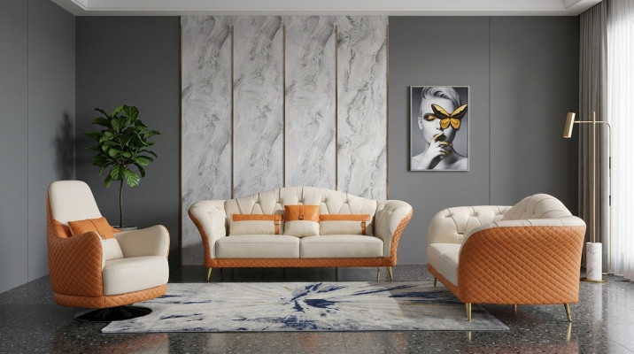 Conjunto de sofás de lujo de 3+1+1 plazas con sofá de muebles de cuero y tela.