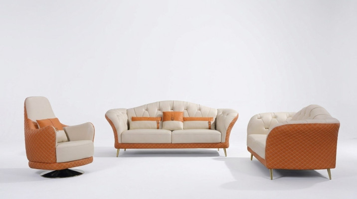 Conjunto de sofás de lujo de 3+1+1 plazas con sofá de muebles de cuero y tela.