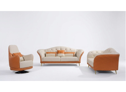 Conjunto de sofás de lujo de 3+1+1 plazas con sofá de muebles de cuero y tela.