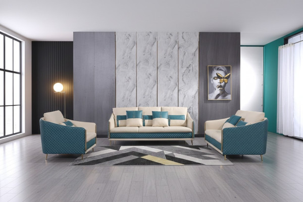 Conjunto de sofás de 3+1+1 plazas de cuero acolchado.