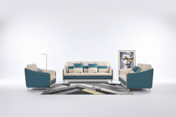Conjunto de sofás de 3+1+1 plazas de cuero acolchado.