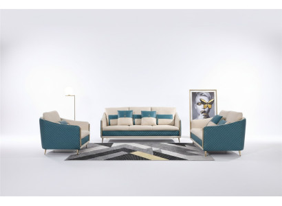 Conjunto de sofás de 3+1+1 plazas de cuero acolchado.