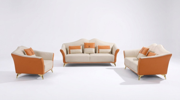 Sofá con tapizado de cuero, conjunto completo de sofá moderno de 3 + 2 plazas.