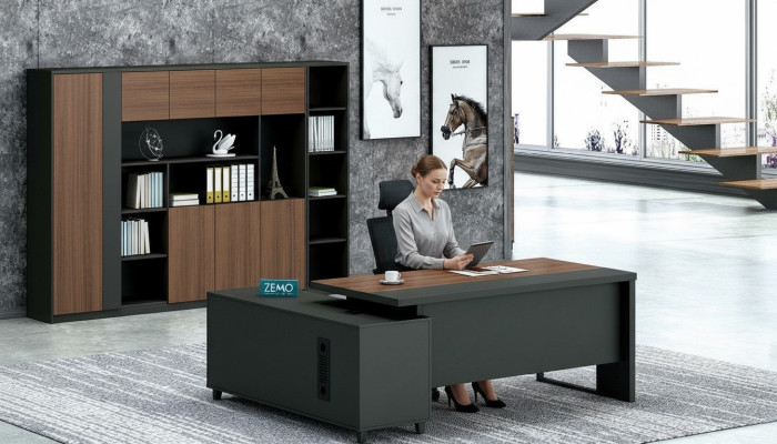 Diseño de escritorio de esquina, archivo de oficina, mobiliario de oficina, conjunto de 2 piezas para la habitación del jefe.
