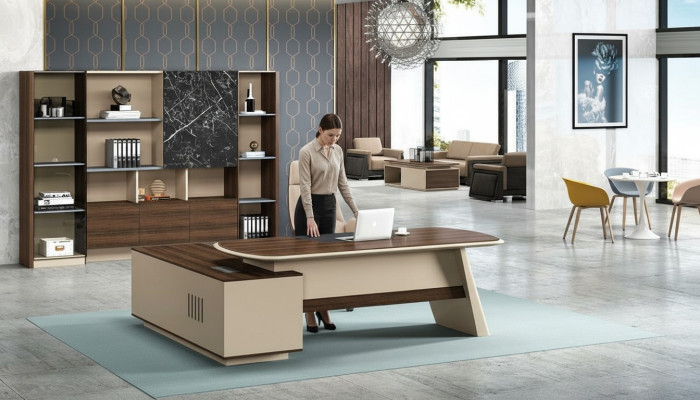 Mobiliario de oficina Escritorio Mesas Mesa del jefe + Archivador Estantería de 2 piezas.