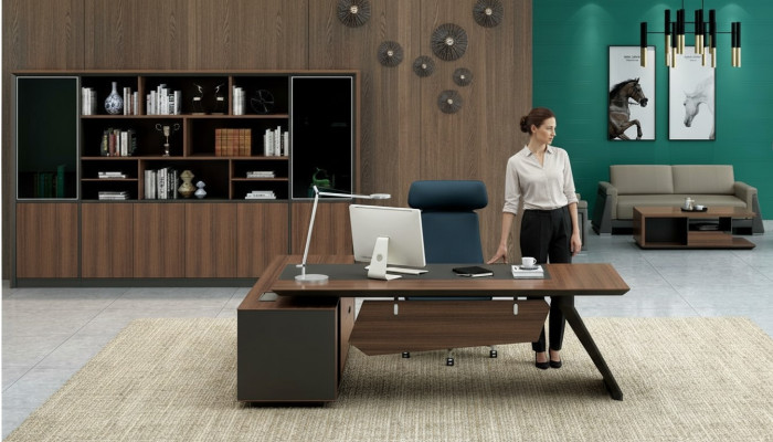 Mesa de escritorio mobiliario de oficina de 2 piezas. Juego de mesas estante mesa del jefe + archivador.