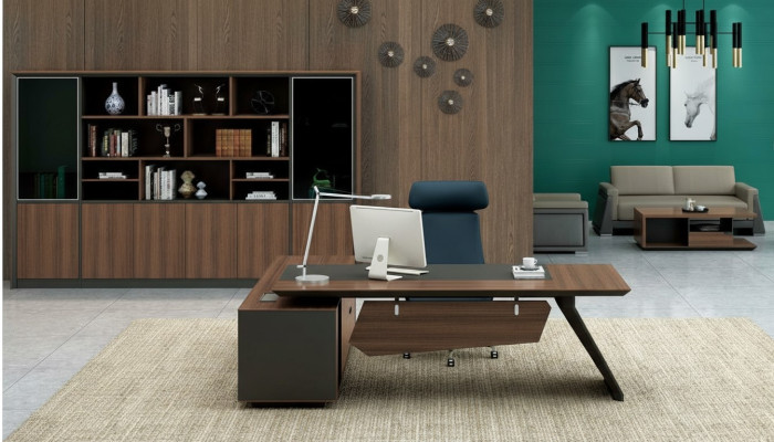 Mesa de escritorio mobiliario de oficina de 2 piezas. Juego de mesas estante mesa del jefe + archivador.
