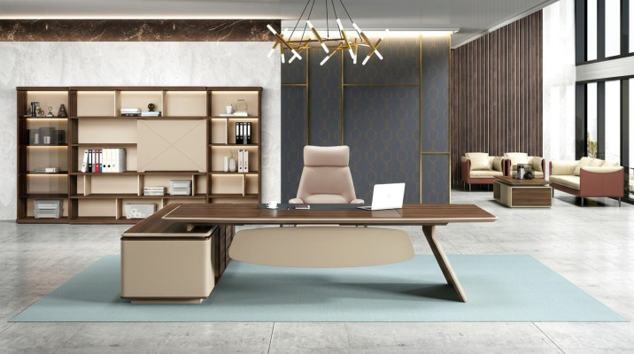 Muebles de oficina, conjunto de 2 piezas. Mesa del jefe, archivador, escritorio, mesas, estante.