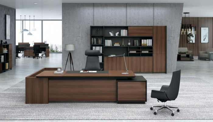 Mesa de escritorio de esquina + estante de armario de madera 2 piezas. Conjunto de mobiliario de oficina
