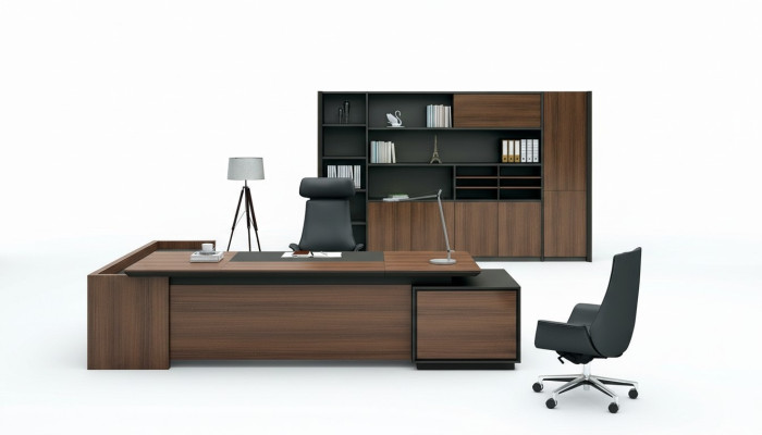 Mesa de escritorio de esquina + estante de armario de madera 2 piezas. Conjunto de mobiliario de oficina