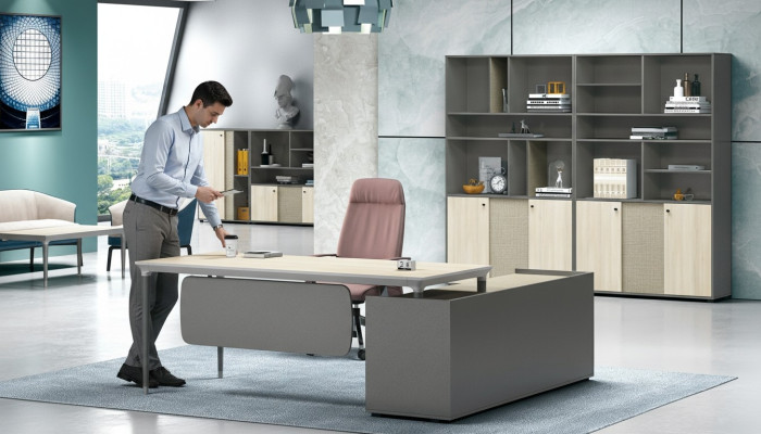 Conjunto de muebles de oficina de lujo de 2 piezas Escritorio en ángulo + Archivador para almacenar documentos.