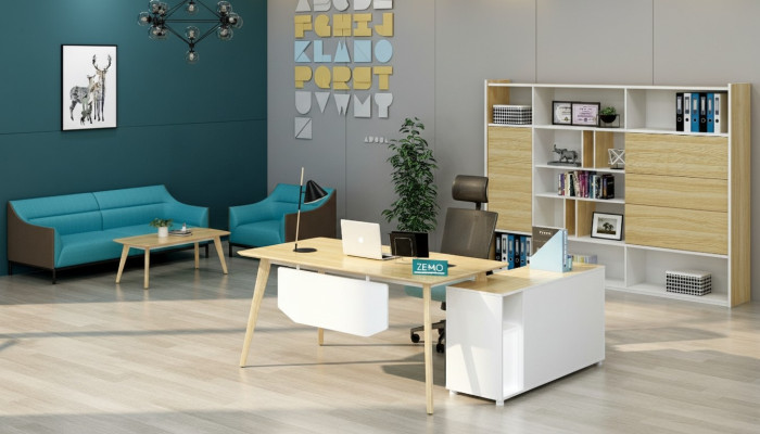 Oficina 2 piezas. Conjunto de mesa de jefe + estantería de armario archivador.