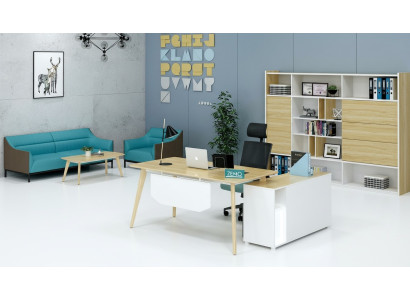 Oficina 2 piezas. Conjunto de mesa de jefe + estantería de armario archivador.