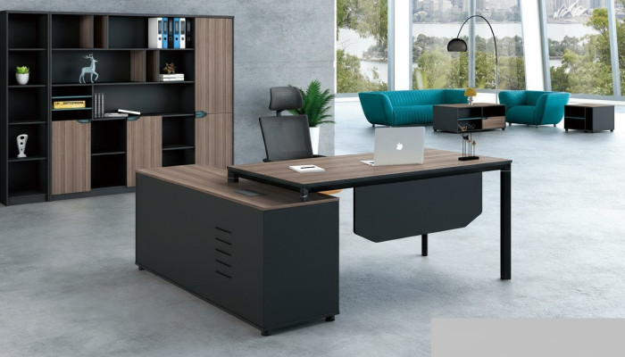 Mueble de oficina de 2 piezas. Conjunto de escritorio de jefe + archivador. Mesas estantería escritorio.